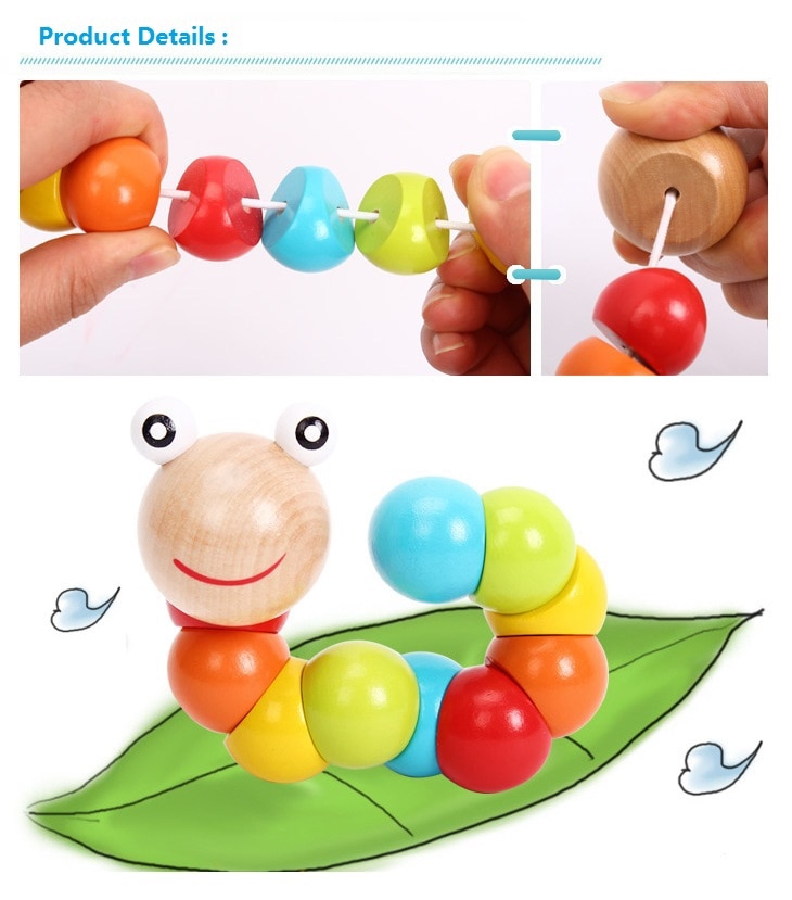 Colorful Wooden Toys Twisting Caterpillar Kids Puzzles Educational Toys Fingers Game for Children Montessori Gift